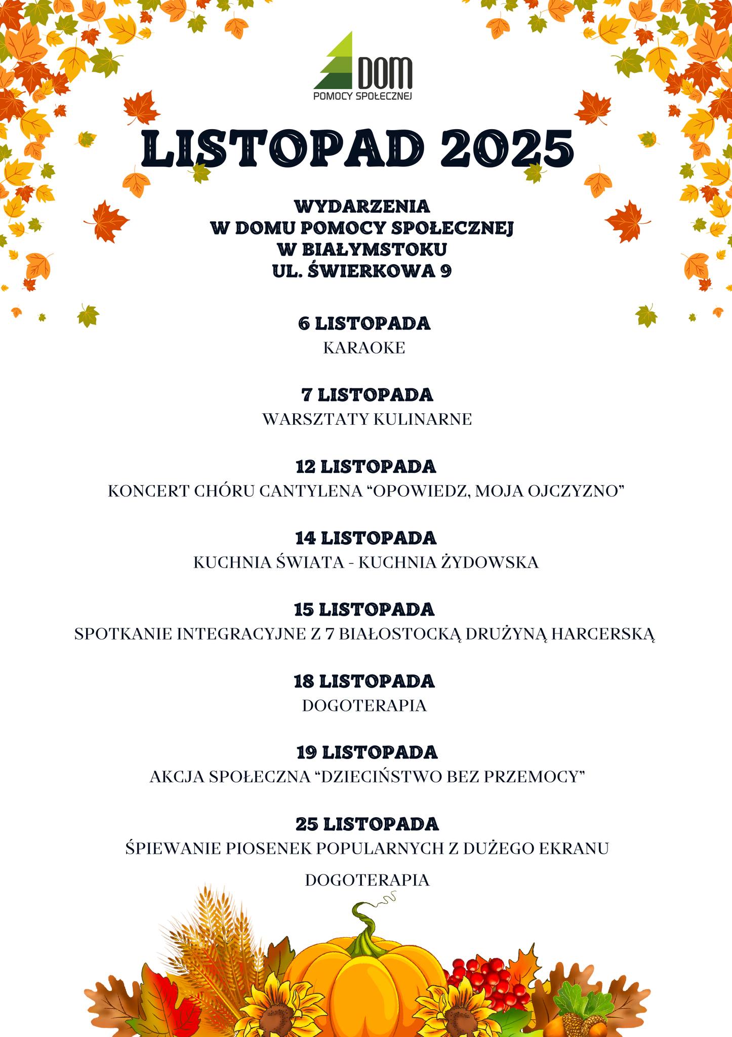 Plakat - wydarzenia w listopadzie